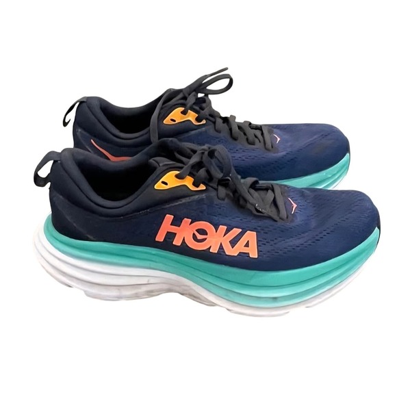 Hoka Bondi 8 Women Navy Orange Teal Running Shoes W 7.5 B 1127912 OSBB - Picture 2 of 8